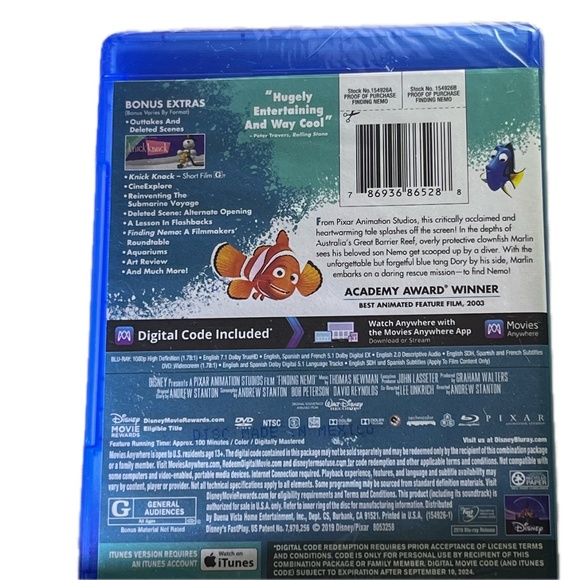 Finding Nemo Blu-Ray DVD Digital Code Multi-Screen New Sealed Disney Pixar Movie - Picture 2 of 2